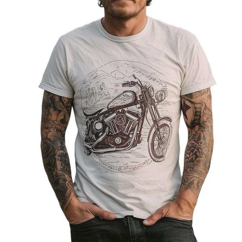 Men's Retro Casual Motorcycle Printed Round Neck Short Sleeve T-Shirt MTA1104G7TO sold by Manly