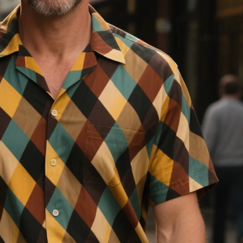 Men's Retro Casual Plaid Print Lapel Short Sleeve Shirt MTA1057G4TO sold by Manly product image thumbnail 3