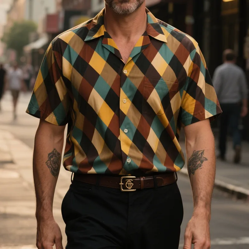 Men's Retro Casual Plaid Print Lapel Short Sleeve Shirt MTA1057G4TO sold by Manly product image thumbnail 2