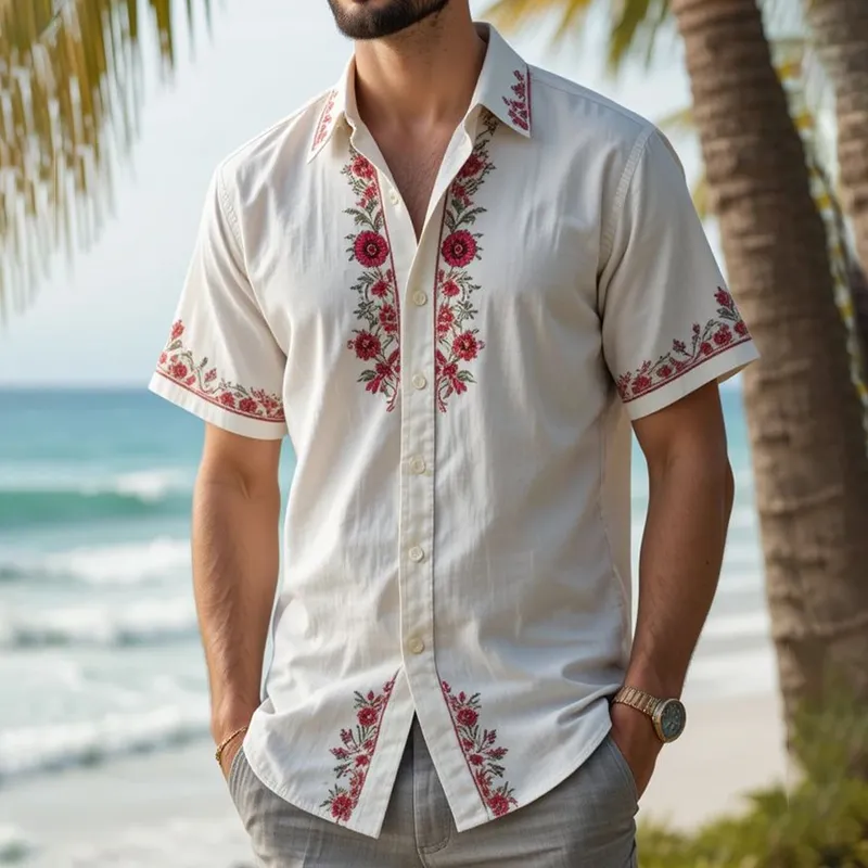 Men's Floral Print Lapel Short Sleeve Casual Shirt MTA1106G0Z sold by Manly product image thumbnail 2