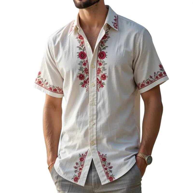 Men's Floral Print Lapel Short Sleeve Casual Shirt MTA1106G0Z sold by Manly