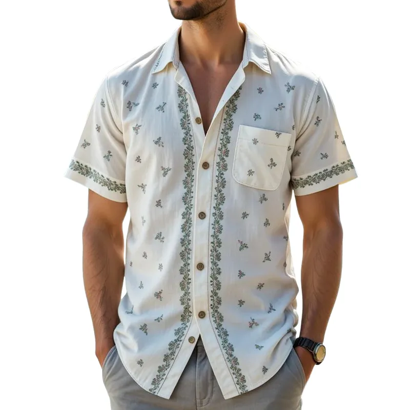 Men's Floral Print Lapel Short Sleeve Casual Shirt MTA1117G6Z sold by Manly