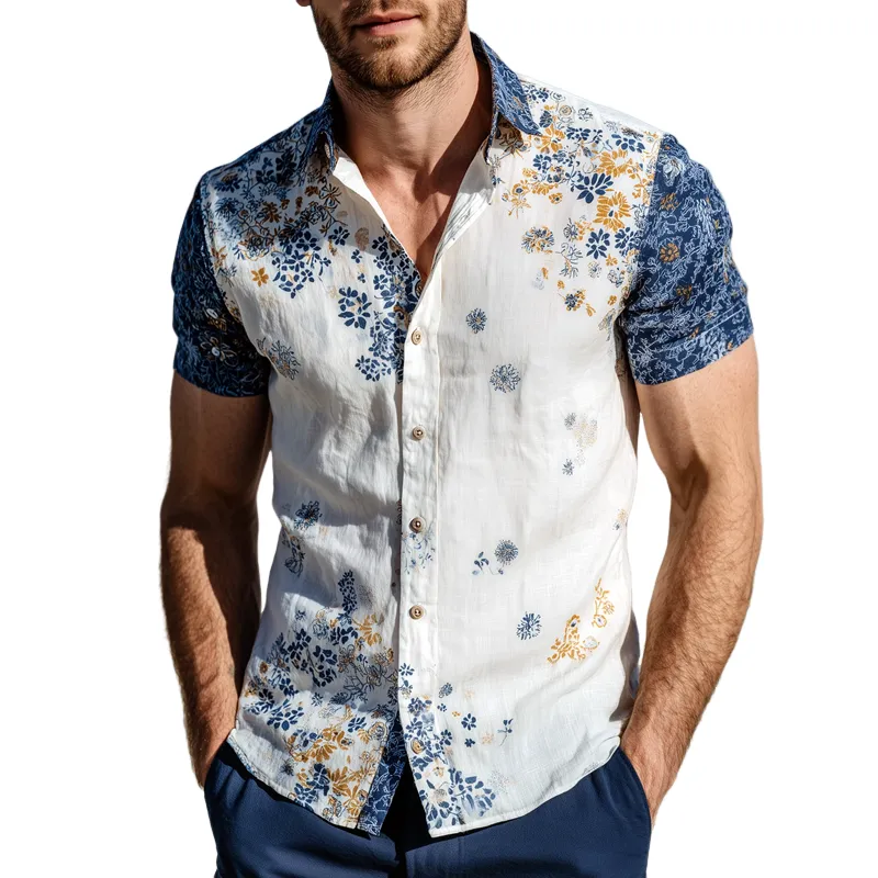 Men's Floral Print Lapel Short Sleeve Casual Shirt MTA1107G5Z sold by Manly