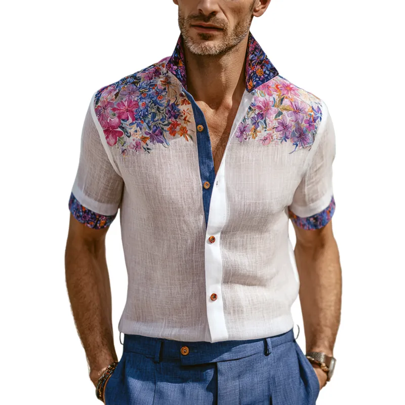 Men's Floral Print Lapel Short Sleeve Casual Shirt MTA1175G4Z sold by Manly