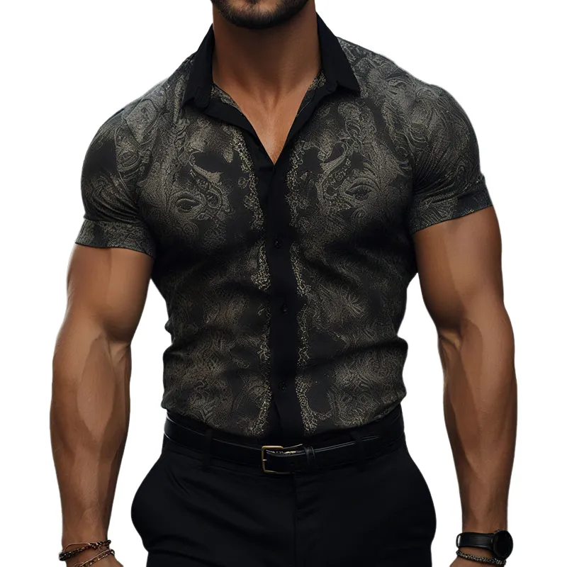 Men's Vintage Printed Lapel Short Sleeve Casual Shirt MTA1101G7Z sold by Manly