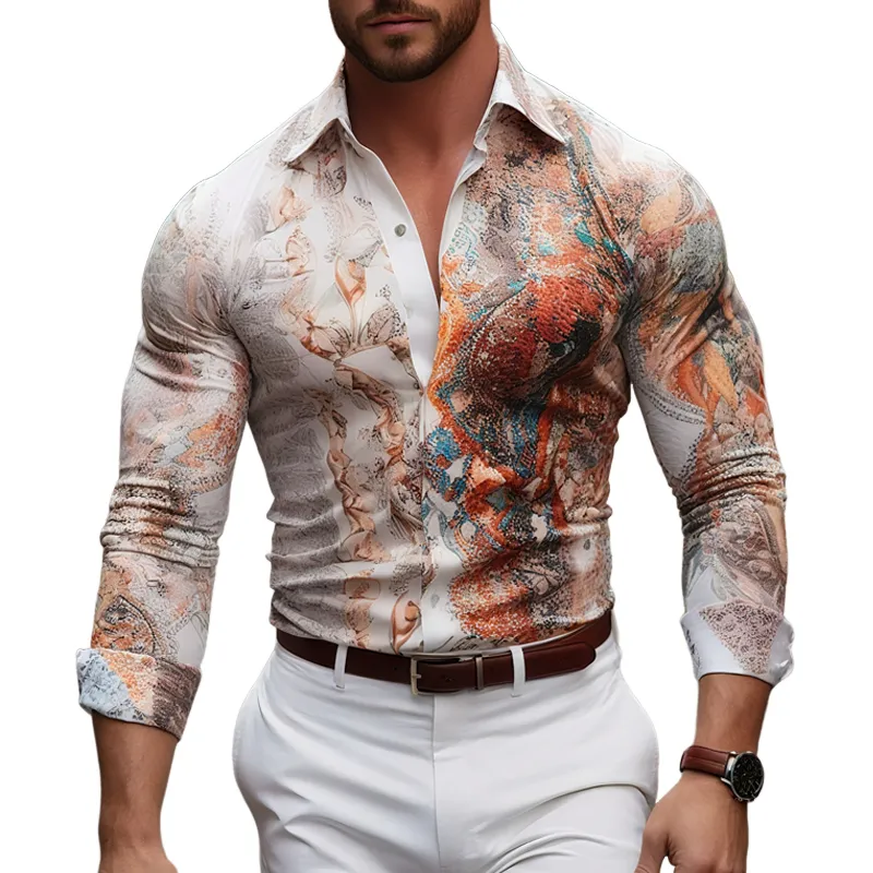 Men's Fashion Printed Lapel Long Sleeve Casual Shirt MTA1110G6Z sold by Manly