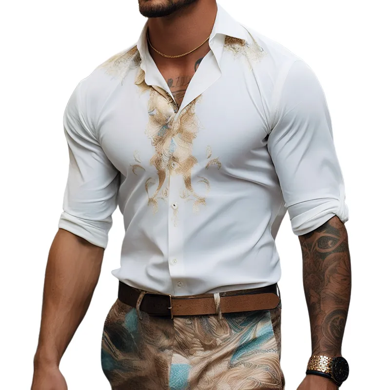 Men's Fashion Printed Lapel Long Sleeve Casual Shirt MTA1135G7Z sold by Manly