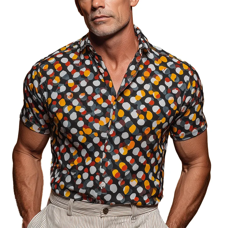 Men's Summer Fashion Polka Dot Printed Cotton Blended Short Sleeve Shirt MTA1157G0P sold by Manly