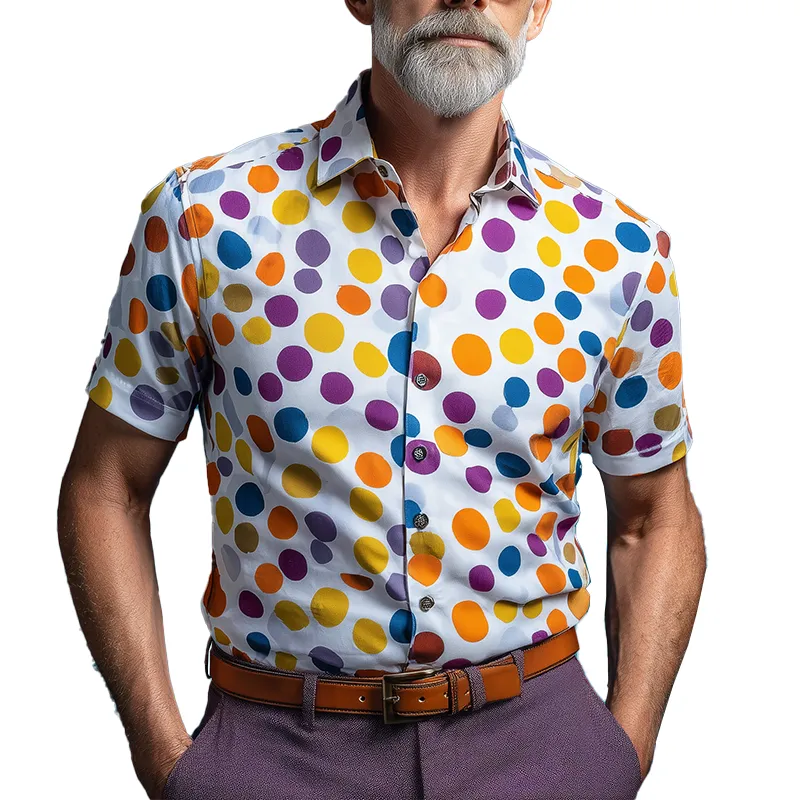 Men's Summer Fashion Polka Dot Printed Cotton Blended Short Sleeve Shirt MTA1150G0P made by Manly