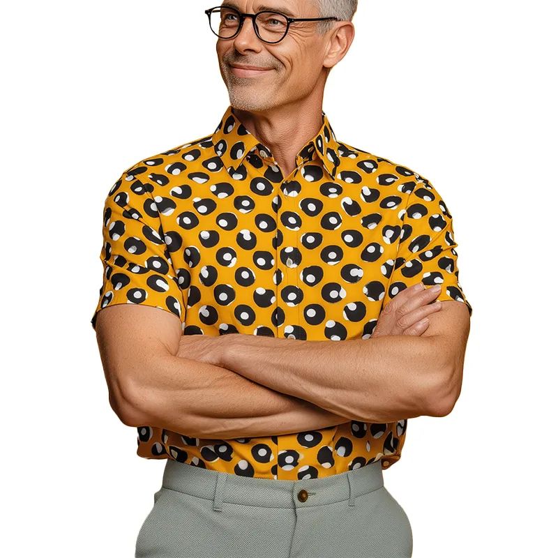 Men's Summer Fashion Polka Dot Printed Cotton Blended Short Sleeve Shirt MTA1117G0P sold by Manly