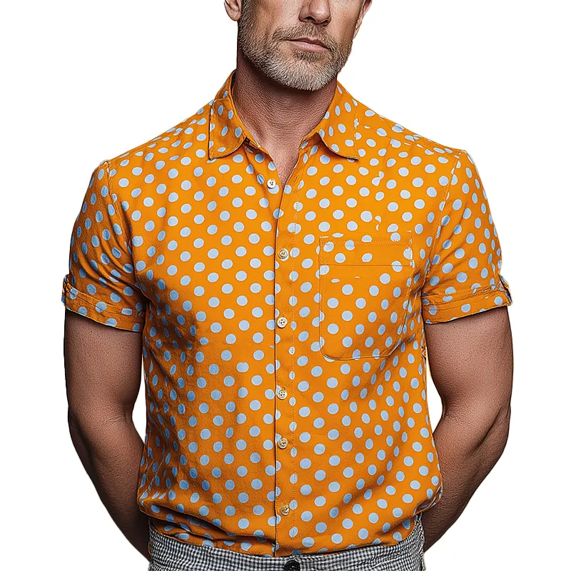 Men's Summer Fashion Polka Dot Cotton Blended Short Sleeve Shirt MTA1157G1P sold by Manly
