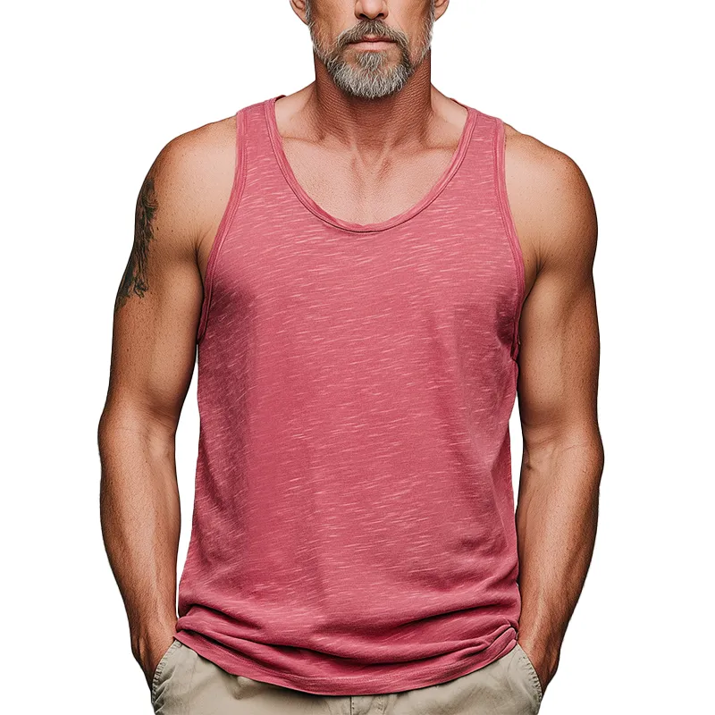 Men's Summer Pink Printed Cotton Blend Sleeveless Tank Top MTA1101G2P sold by Manly