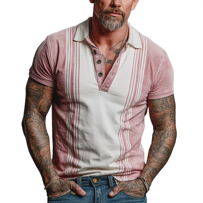 Men's Summer Retro Printed Cotton Blended Short Sleeve Polo Shirt MTA1150G3P sold by Manly