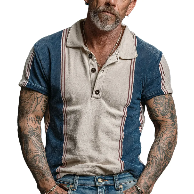 Men's Summer Retro Printed Cotton Blended Short Sleeve Polo Shirt MTA1153G8P sold by Manly