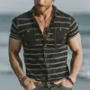 Men's Summer Classic Striped Lapel Short Sleeve Shirt MTA1142G4U sold by Manly