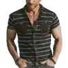Men's Summer Classic Striped Lapel Short Sleeve Shirt MTA1142G4U sold by Manly