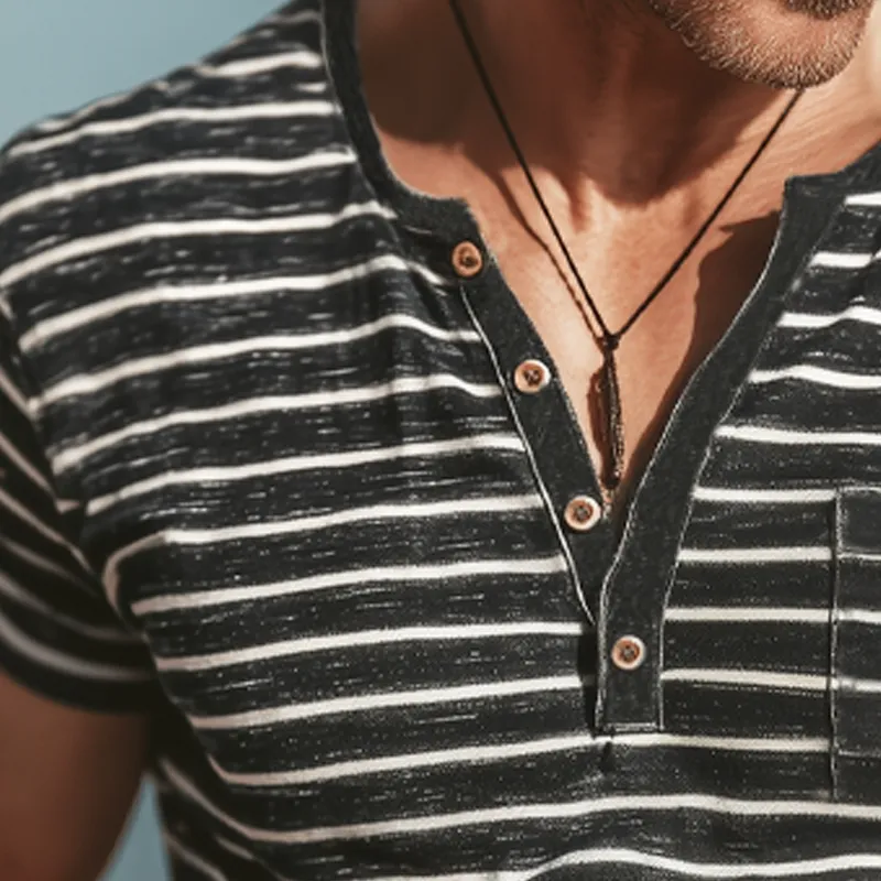 Men's Business Classic Striped Henley Collar Short Sleeve T-Shirt MTA1176G0U sold by Manly product image thumbnail 3