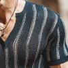 Men's Summer Vertical Striped V-Neck Knitted Short-Sleeved T-Shirt MTA0919G6U sold by Manly