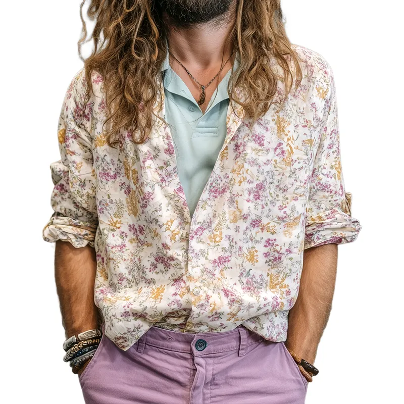 Men's Floral Print Lapel Long Sleeve Shirt MTA1070G7Z sold by Manly