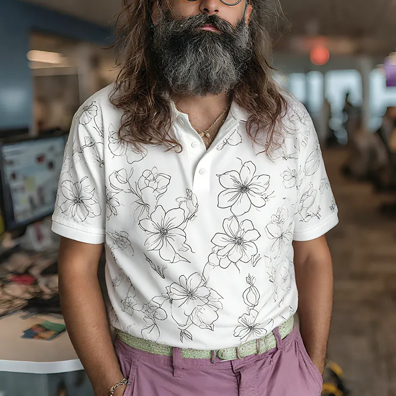 Men's Floral Lapel Short Sleeve Polo Shirt MTA1039G1Z sold by Manly product image thumbnail 2