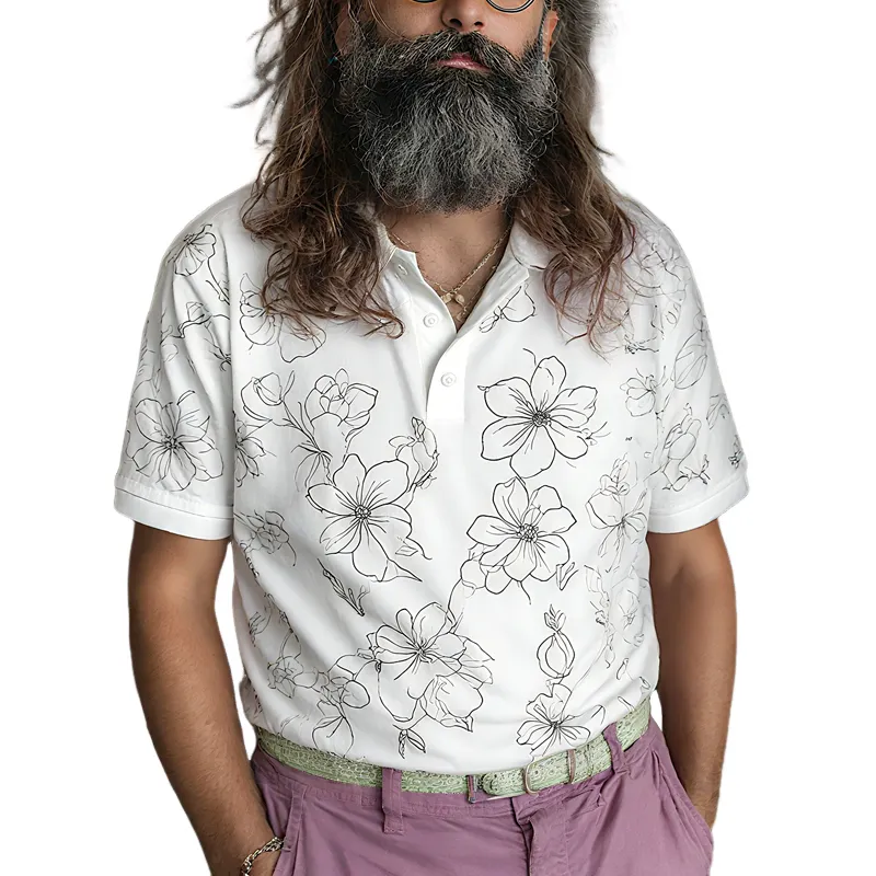 Men's Floral Lapel Short Sleeve Polo Shirt MTA1039G1Z sold by Manly