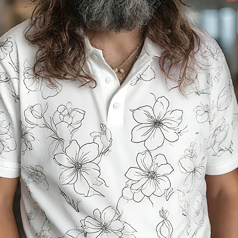 Men's Floral Lapel Short Sleeve Polo Shirt MTA1039G1Z sold by Manly product image thumbnail 3