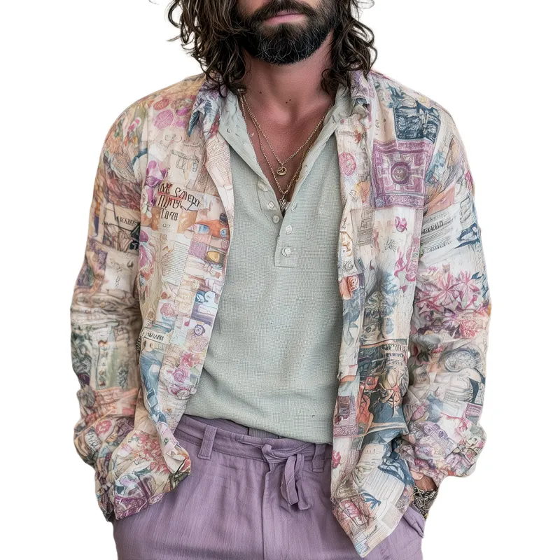 Men's Vintage Print Lapel Single Breasted Casual Jacket MTA1065G3Z sold by Manly