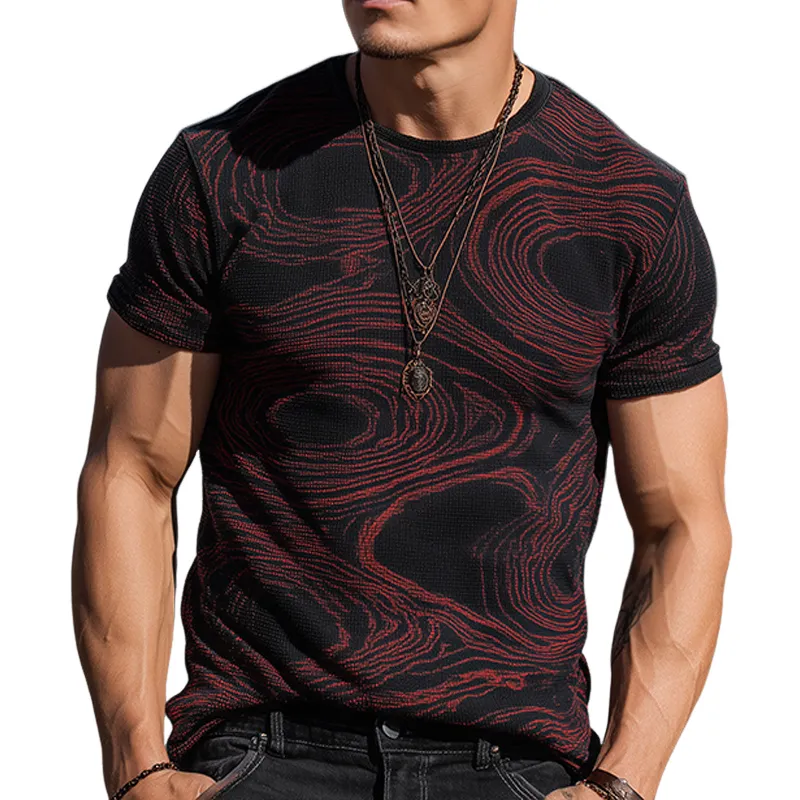Men's Retro Casual Circular Geometric Print Round Neck Short Sleeve T-Shirt MTA1016G5TO sold by Manly