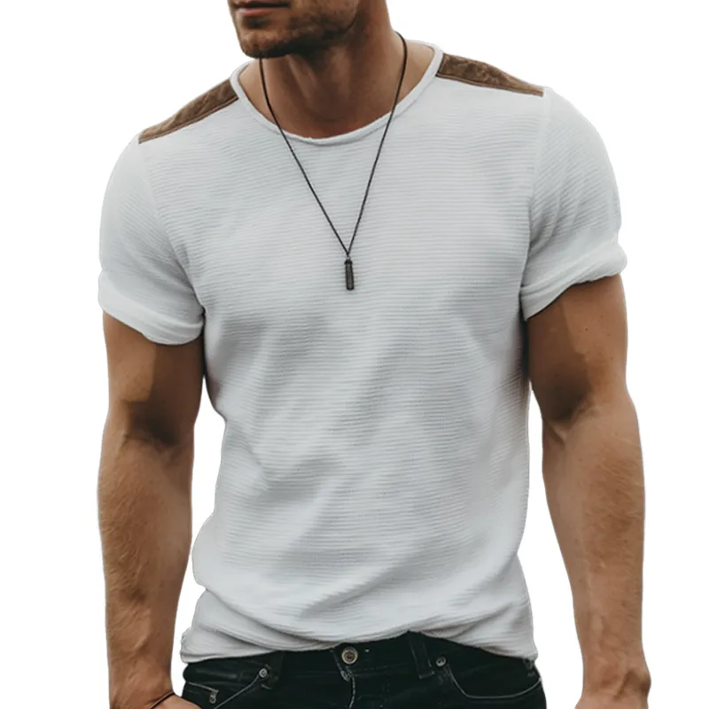 Men's Retro Casual Solid Color Waffle Stitching Suede Round Neck Short Sleeve T-Shirt MTA1082G2TO sold by Manly