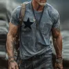 Men's Retro Casual Star Printed Round Neck Short Sleeve T-Shirt MTA1011G5TO sold by Manly