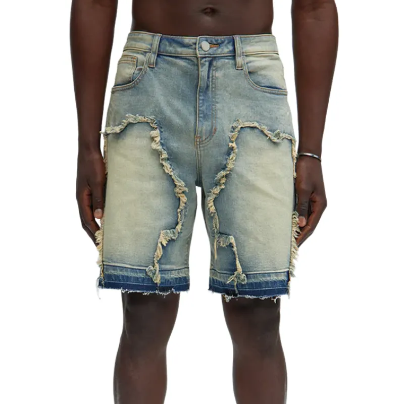 Men's Spring And Summer Fashion Casual Washed Raw Edge Decorated Denim Shorts MTA0997G2K sold by Manly