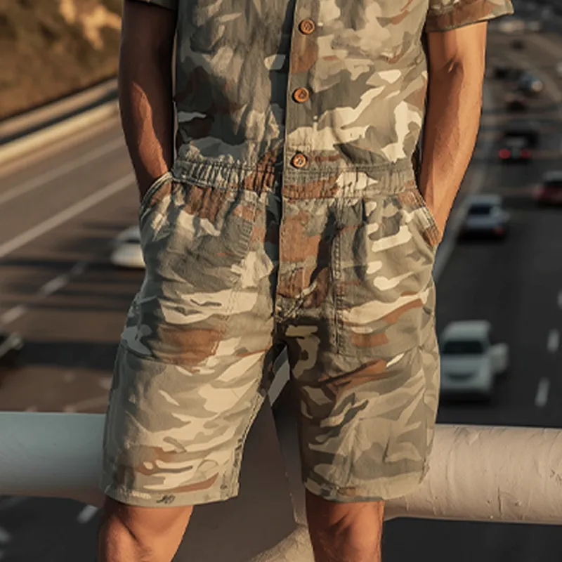 Men's Spring And Summer Fashion Casual Camouflage Cotton Blended Short Sleeve Shirt-style Jumpsuit MTA1007G4K sold by Manly product image thumbnail 5