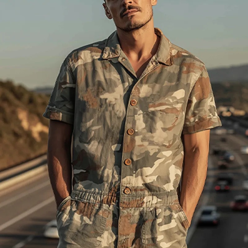 Men's Spring And Summer Fashion Casual Camouflage Cotton Blended Short Sleeve Shirt-style Jumpsuit MTA1007G4K sold by Manly product image thumbnail 4