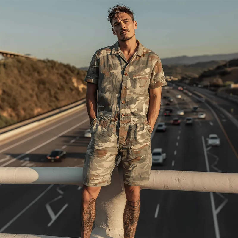 Men's Spring And Summer Fashion Casual Camouflage Cotton Blended Short Sleeve Shirt-style Jumpsuit MTA1007G4K sold by Manly product image thumbnail 3