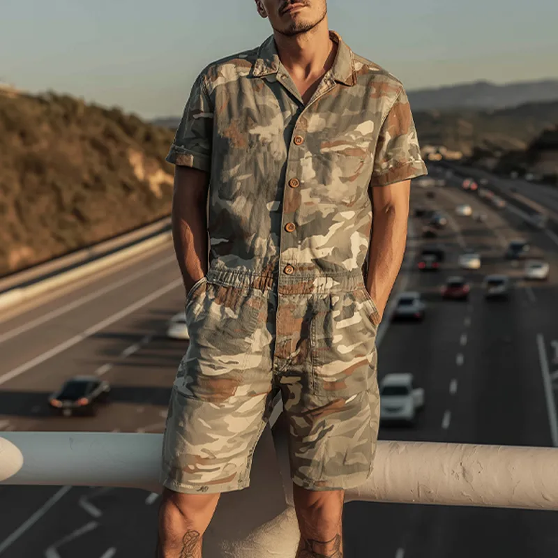 Men's Spring And Summer Fashion Casual Camouflage Cotton Blended Short Sleeve Shirt-style Jumpsuit MTA1007G4K sold by Manly product image thumbnail 2