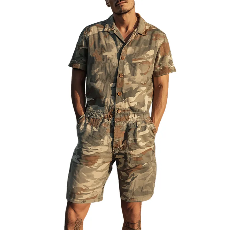 Men's Spring And Summer Fashion Casual Camouflage Cotton Blended Short Sleeve Shirt-style Jumpsuit MTA1007G4K sold by Manly