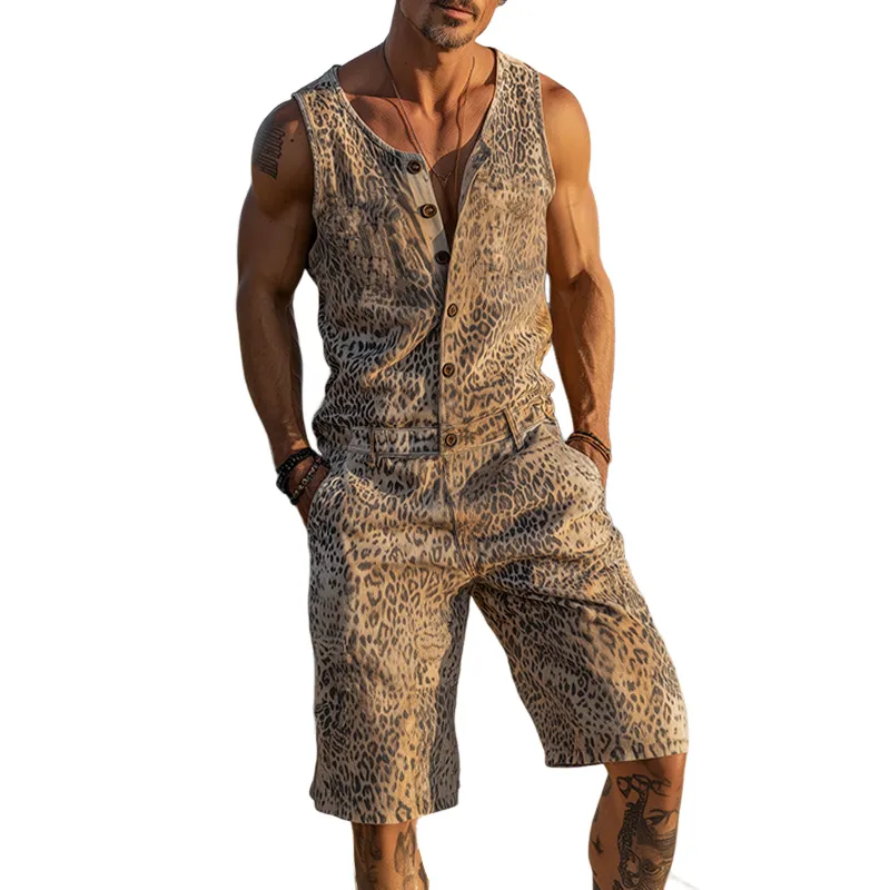 Men's Spring And Summer Fashion Casual Leopard Print Tank Top-style Jumpsuit MTA1080G7K sold by Manly