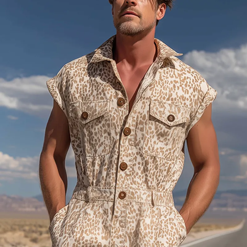 Men's Spring And Summer Fashion Casual Cotton Blended Printed Multi-Pocket Shirt-Style Jumpsuit MTA1046G3K sold by Manly product image thumbnail 4