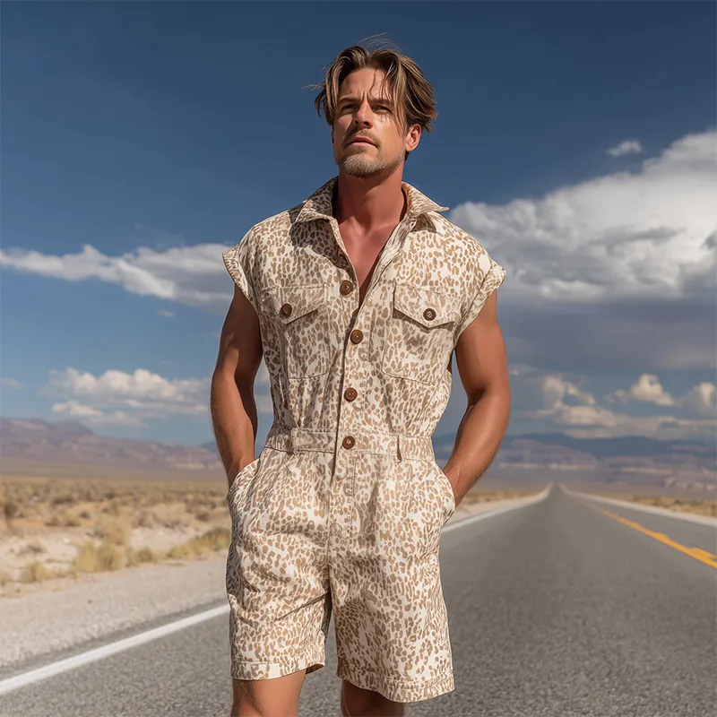 Men's Spring And Summer Fashion Casual Cotton Blended Printed Multi-Pocket Shirt-Style Jumpsuit MTA1046G3K sold by Manly product image thumbnail 3