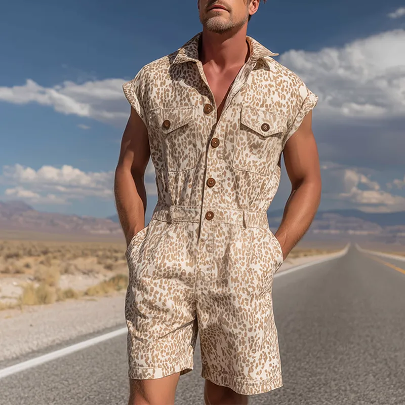 Men's Spring And Summer Fashion Casual Cotton Blended Printed Multi-Pocket Shirt-Style Jumpsuit MTA1046G3K sold by Manly product image thumbnail 2