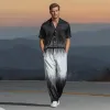 Men's Spring And Summer Fashion Casual Black And White Gradient Printed Satin Short Sleeve Shirt Pants Set MTA1077G0K sold by Manly