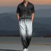 Men's Spring And Summer Fashion Casual Black And White Gradient Printed Satin Short Sleeve Shirt Pants Set MTA1077G0K sold by Manly