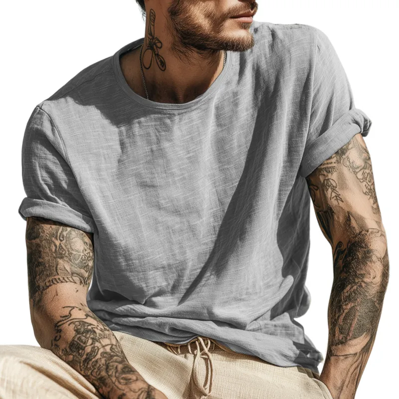 Men's Casual Breathable Skin-friendly Cotton Round Neck Slim Short-sleeved T-shirt MTA1036G1M sold by Manly