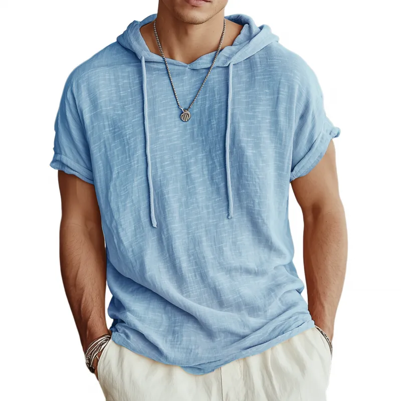 Men's Casual Breathable Cotton Hooded Slim Short-sleeved T-shirt MTA1068G1M sold by Manly