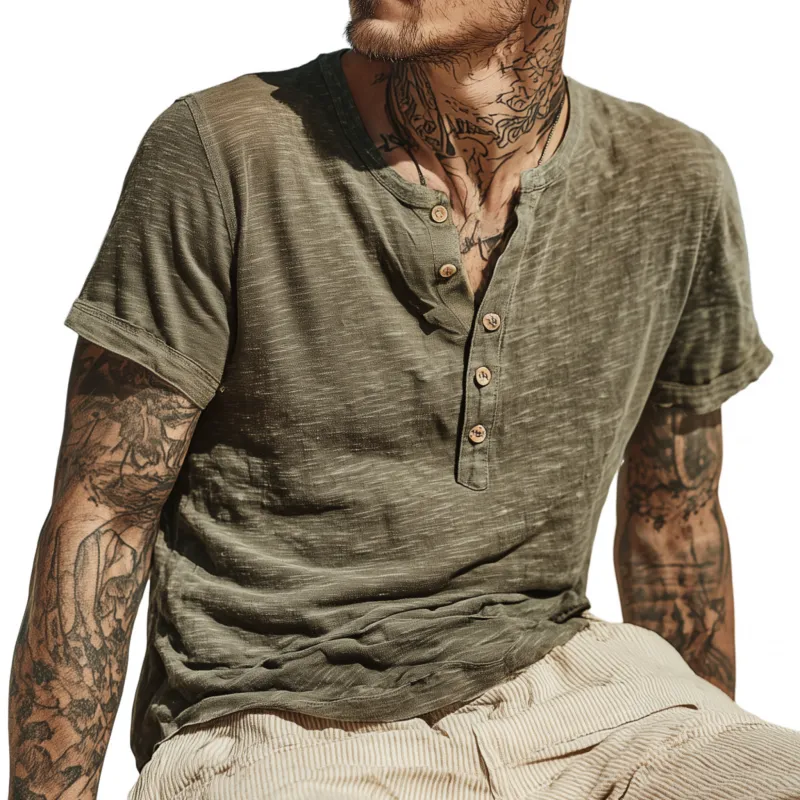 Men's Casual Breathable Cotton Henley Collar Slim Fit Short Sleeve T-Shirt MTA1006G7M sold by Manly