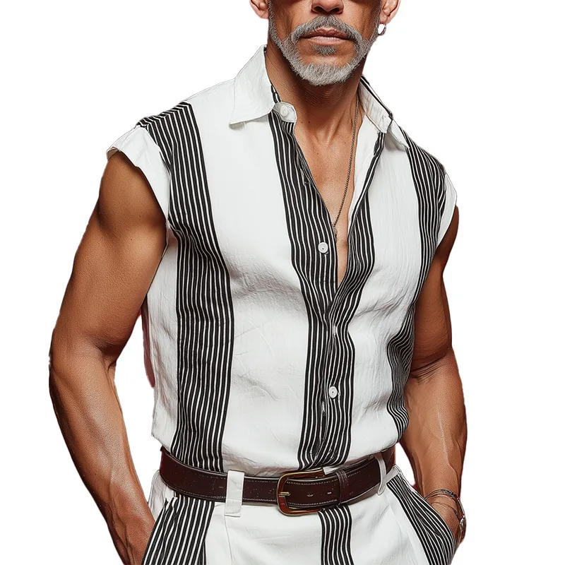 Men's Summer Fashion Striped Printed Cotton Blended Sleeveless Shirt MTA1041G8P sold by Manly