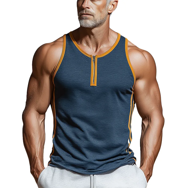 Men's Summer Fashion Contrast Color Decorated Sleeveless Tank Top MTA1077G9P sold by Manly