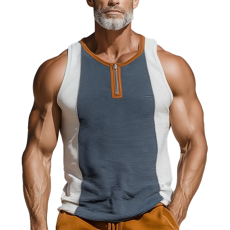 Men's Summer Fashion Contrast Color Stitching Sleeveless Tank Top MTA1042G2P sold by Manly