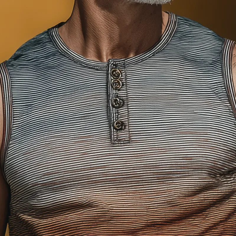 Men's Summer Retro Gradient Print Cotton Blend Henley Collar Tank Top MTA1092G4P sold by Manly product image thumbnail 3