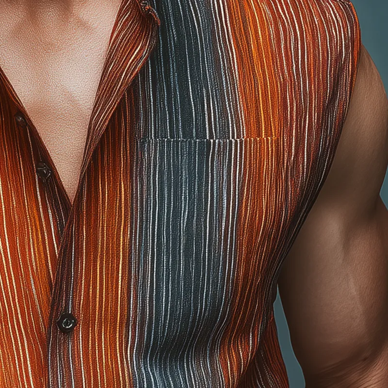 Men's Summer Retro Gradient Stripe Print Cotton Blend Sleeveless Shirt MTA1052G8P sold by Manly product image thumbnail 3